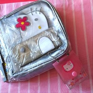 Sanrio Vtg Hello Kitty packet game cover case bag silver handbag set